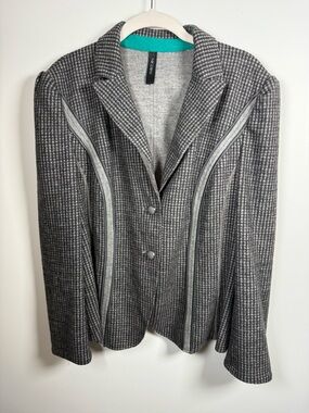 MARC CAIN | 100% Virgin Wool Houndstooth Zip Trim Blazer